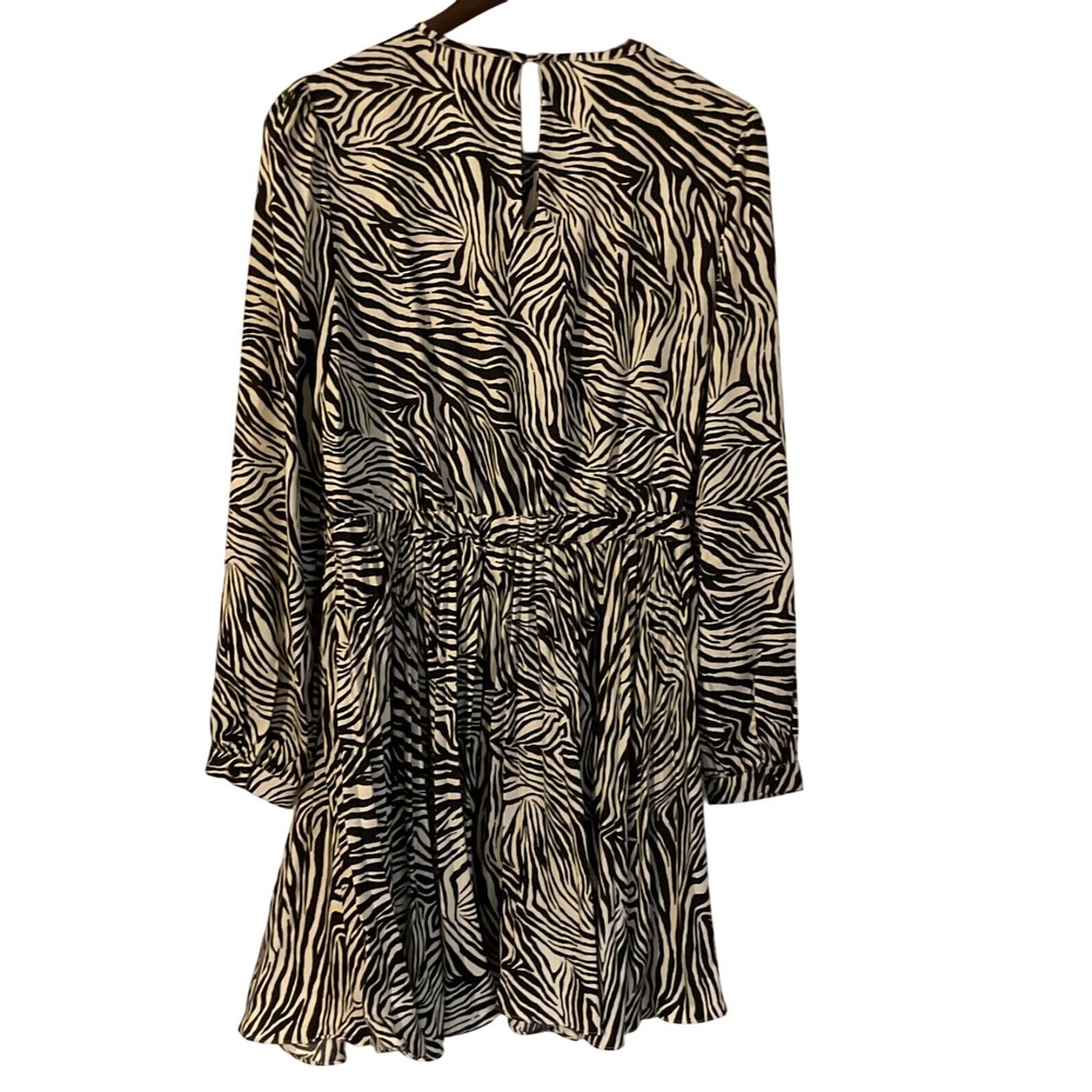 Michael Knors Zebra Print Flowy Long Sleeve Mini Dress Elastic Waist party